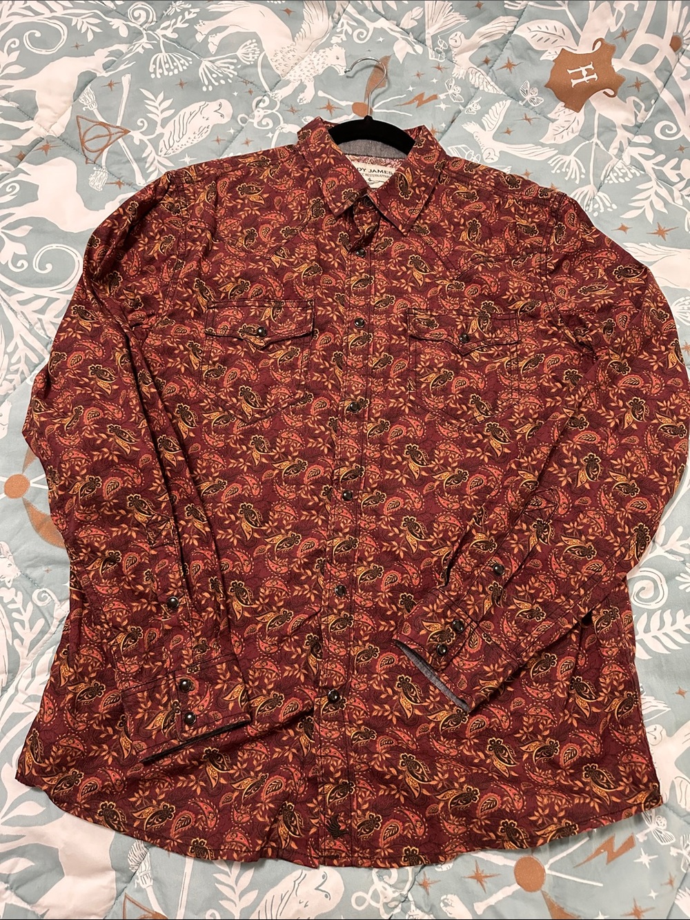 Men's Paisley Long-Sleeve Button-Down Shirt - Burgundy
